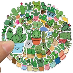 50pcs autocollants mignons cactus dessin animé imperméable pour valise ordinateur portable.