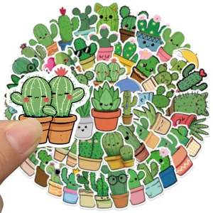 50 pcs mignons autocollants impermeables cactus dessin anime pour valise ordinateur DIY