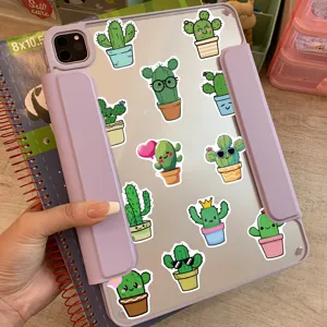 Joli ensemble d'autocollants de cactus de dessin animé pour ordinateur valise étanche.