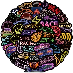 50pcs JDM cyberpunk néon voiture de course autocollants imperméables pour valise casque moto