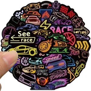 50 Pcs JDM Cyberpunk Neon Course Autocollants Étanche Stickers pour Voiture Moto Casque