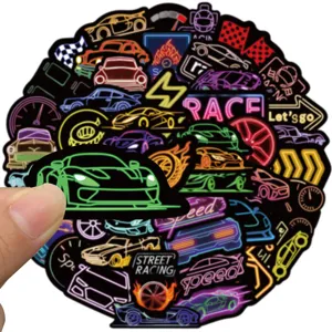 Pack d'autocollants de voiture néon cyberpunk JDM étanches pour valise, moto et casque.