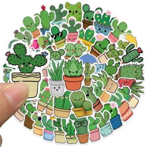 50pcs mignons autocollants étanches de cactus de dessin animé pour ordinateur valise