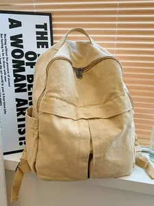 Grand Sac à Dos en Toile pour Voyage Casual Sac d'École Minimaliste Couleur Unie Daypack pour Femmes Sac pour Ordinateur