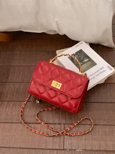 Damen Gesteppte Umhängetasche PU Leder Flappe Kette Schultertasche Klassische Kleine Quadratische Handtasche Damen Freizeit Geldbörse