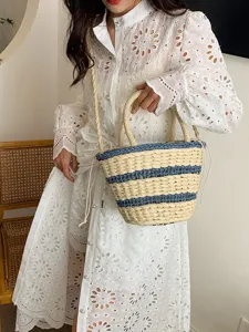 Sac seau en paille tissée sac à main bandoulière épaule pour femme style plage été
