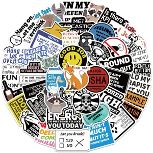 Detailed view of funny waterproof graffiti stickers pack with humorous slogans and cartoon graphics.