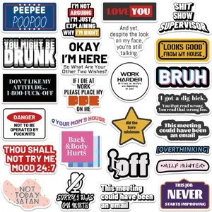 Funny sarcastic waterproof vinyl stickers pack for luggage skateboard laptop DIY decor.