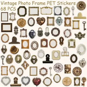 68 Pcs autocollants PET cadre photo vintage stickers décoratifs d'art pour journal intime