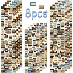 Detailed view of 8 sheets retro English phrase stickers, perfect for journal and laptop decor.