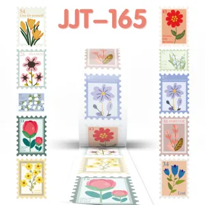 Vintage floral stamp stickers roll, waterproof decorative sealing labels for crafts.