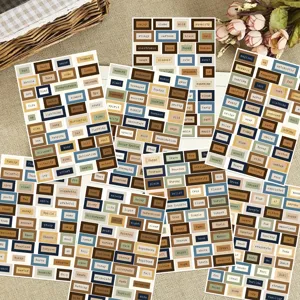 Vintage English word stickers decorative labels set for luggage laptop skateboard 8 sheets