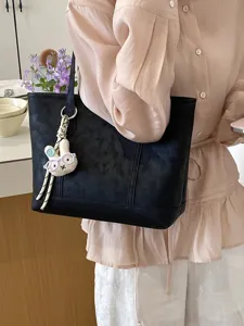Black PU Leather Tote Bag Large Capacity Casual Shoulder Bag for Women Daily Work