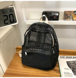 Black mesh backpack casual summer beach travel bag lightweight breathable school rucksack