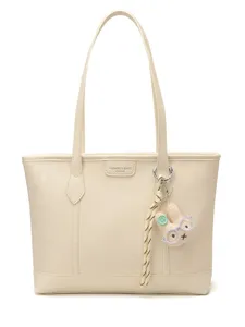 Chic beige tote bag with large capacity, perfect for daily commuting and college classes style.