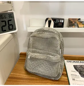 Silver mesh backpack for women summer beach travel breathable casual daypack lightweight
