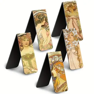 Vintage art nouveau magnetic bookmarks set of 5, classical woman literary page clips.