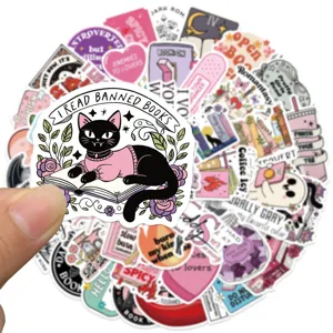 50pcs waterproof bookish reading theme stickers for laptop luggage skateboard DIY.