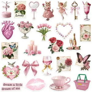 Cute pink aesthetic waterproof stickers set for DIY laptop phone water bottle decoration