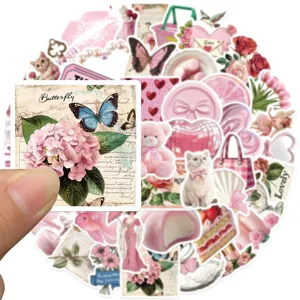 Cute pink aesthetic waterproof stickers pack for journaling, phone case and DIY decoration.