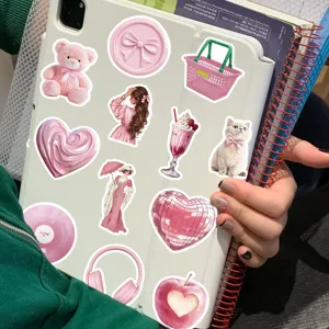 50pcs pink cute aesthetic stickers waterproof vinyl decal for laptop guitar phone water bottle