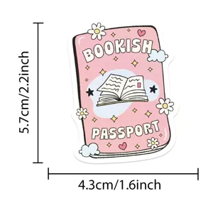 Cute pink bookish passport waterproof sticker for laptop luggage and scrapbooking decor