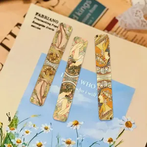 Vintage Art Nouveau style magnetic bookmarks set, elegant retro women design for book lovers.
