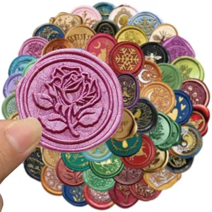 Set di adesivi sigillo in cera colorati, design floreale rosa vintage in rilievo 3D per fai da te.