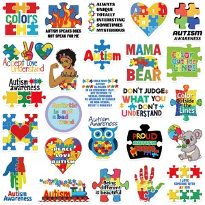 Set di adesivi sensibilizzazione autismo, pezzi di puzzle colorati per valigia e laptop.