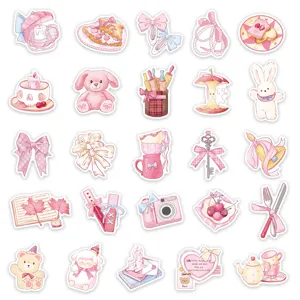 Leuke roze esthetische stickers set, waterdichte decoratieve decal voor dagboek en telefoon.