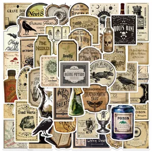 Vintage gothic apothecary potion label stickers waterproof decal for journal laptop cup 50pcs
