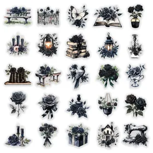 Autocollants roses noires gothique sombre étanche PET autocollants déco pour journal