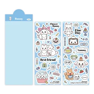 Schattige roze witte konijn waterdichte PET stickers voor dagboek en bagage decoratie.