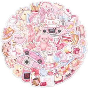 50 stuks roze esthetische schattige sticker pack DIY waterdichte stickers voor dagboek en laptop.