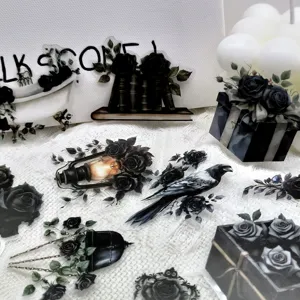 50 pcs autocollants étanches PET roses noires gothiques pour tasse guitare journal