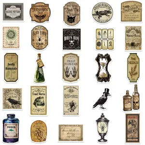 Vintage gothic apothecary potion stickers, 50pcs waterproof decal for laptop journal decor.