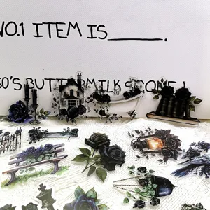 50 Pièces Autocollants Étanche Roses Noires Gothiques Set Transparent PET Bricolage