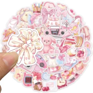 50 stuks roze esthetische schattige cartoon stickers set voor DIY telefoon dagboek.