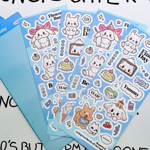 Schattige konijn PET waterdichte stickers voor dagboek en telefoon, duidelijk detail