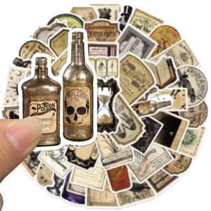 50pcs Vintage Gothic Apothecary Bottle Stickers Waterproof Potion Decals for Journal Laptop