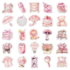 50 roze aquarel stickers DIY schattige esthetische PET decoratieve stickers voor laptop beker