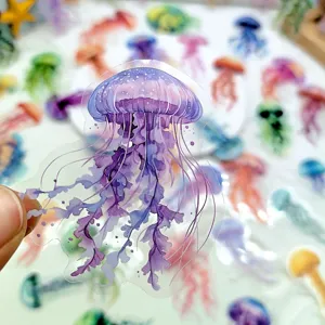 Autocollants transparents PET méduse aquarelle colorée pour déco carnet journal DIY agenda.