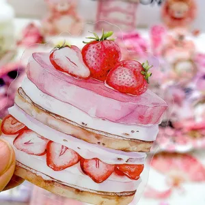 Roze aardbeientaak transparante PET sticker voor dagboek notebook DIY decoratie.