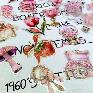 Prachtige roze esthetische PET sticker set voor DIY dagboek laptop en waterfles decoratie.
