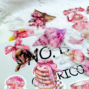 50st roze esthetische schattige waterdichte PET stickers set voor dagboek laptop fles
