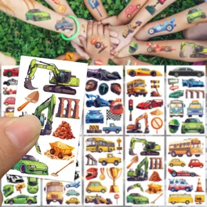 10 Bögen Cartoon Rennwagen Bagger temporäre Tattoos wasserdichte Kinder Party Sticker