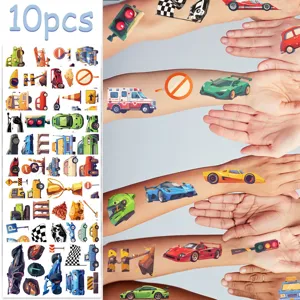10 Stk wasserdichte temporäre Rennauto Tattoos für Partys Kinder lustige Aufkleber