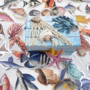 Detailed view of waterproof PET transparent marine animal stickers, perfect for journal and DIY decor.