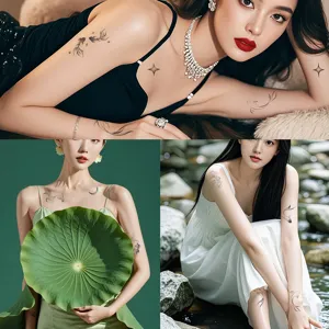 Ink style fish temporary tattoo stickers set, waterproof body art for party and daily wear.
