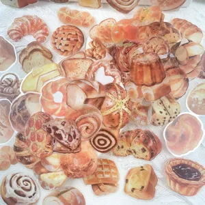 Cute bakery transparent PET stickers set, waterproof DIY journaling laptop decors bundle pack.